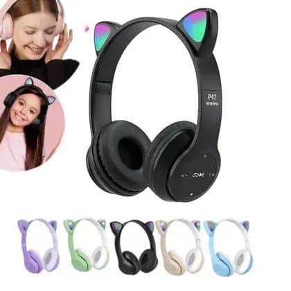 Fones de Ouvido Infantil com Orelhas de Gato Bluetooth e LED