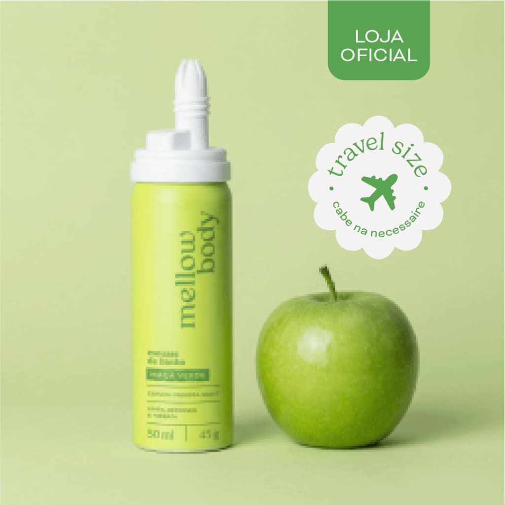 Mini Sabonete Líquido Chantilly de Banho Maçã Verde 50ml - Mellow Body – Vegano, Hidratante skincare