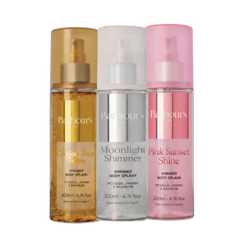 Kit  3 Body Splash Shimmer com Brilho  Golden Pink Moonlight Barbour's 200ml