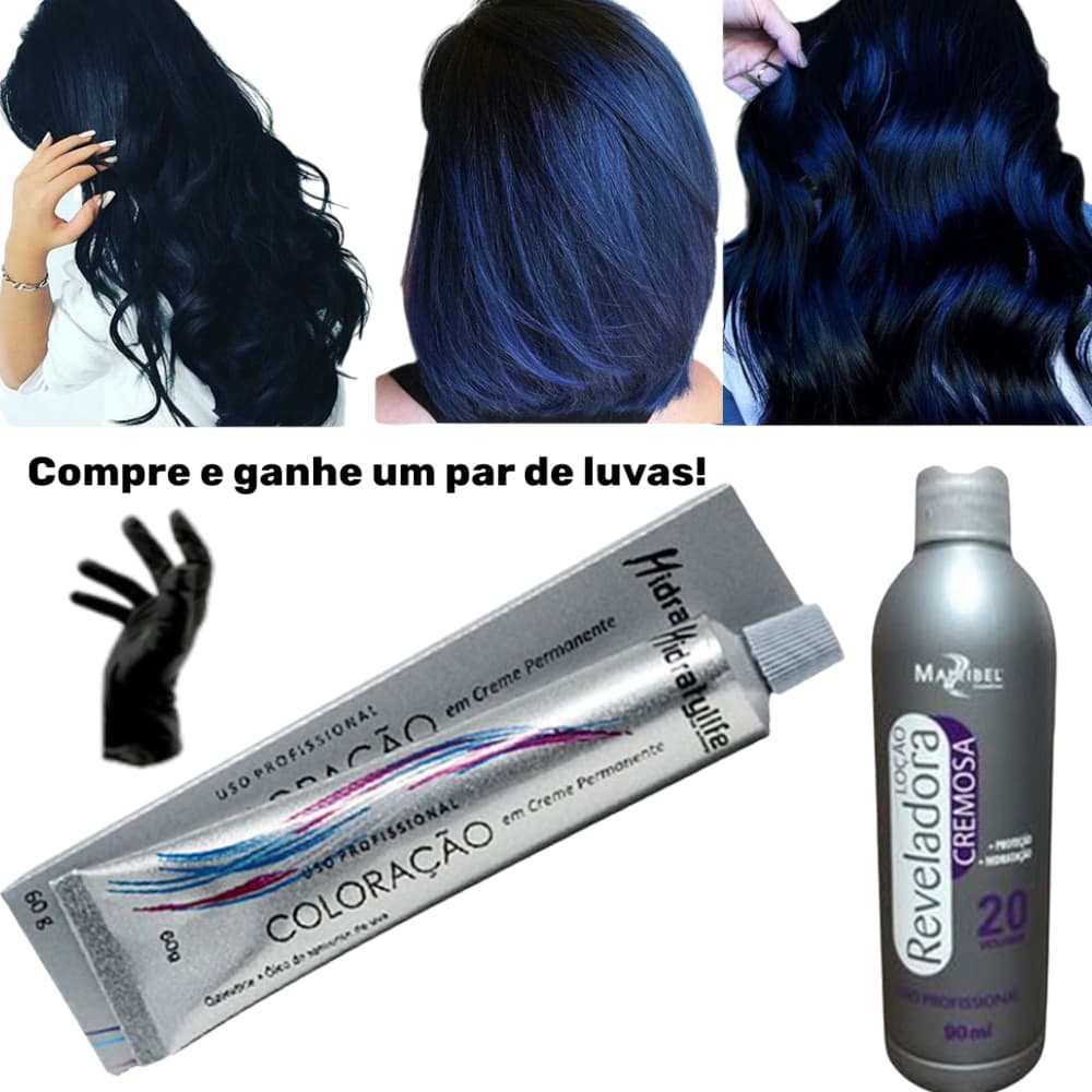Kit Tinta Preto Azulado 01 N°1.0, 01 OX 20 VL 90ml Mairibel