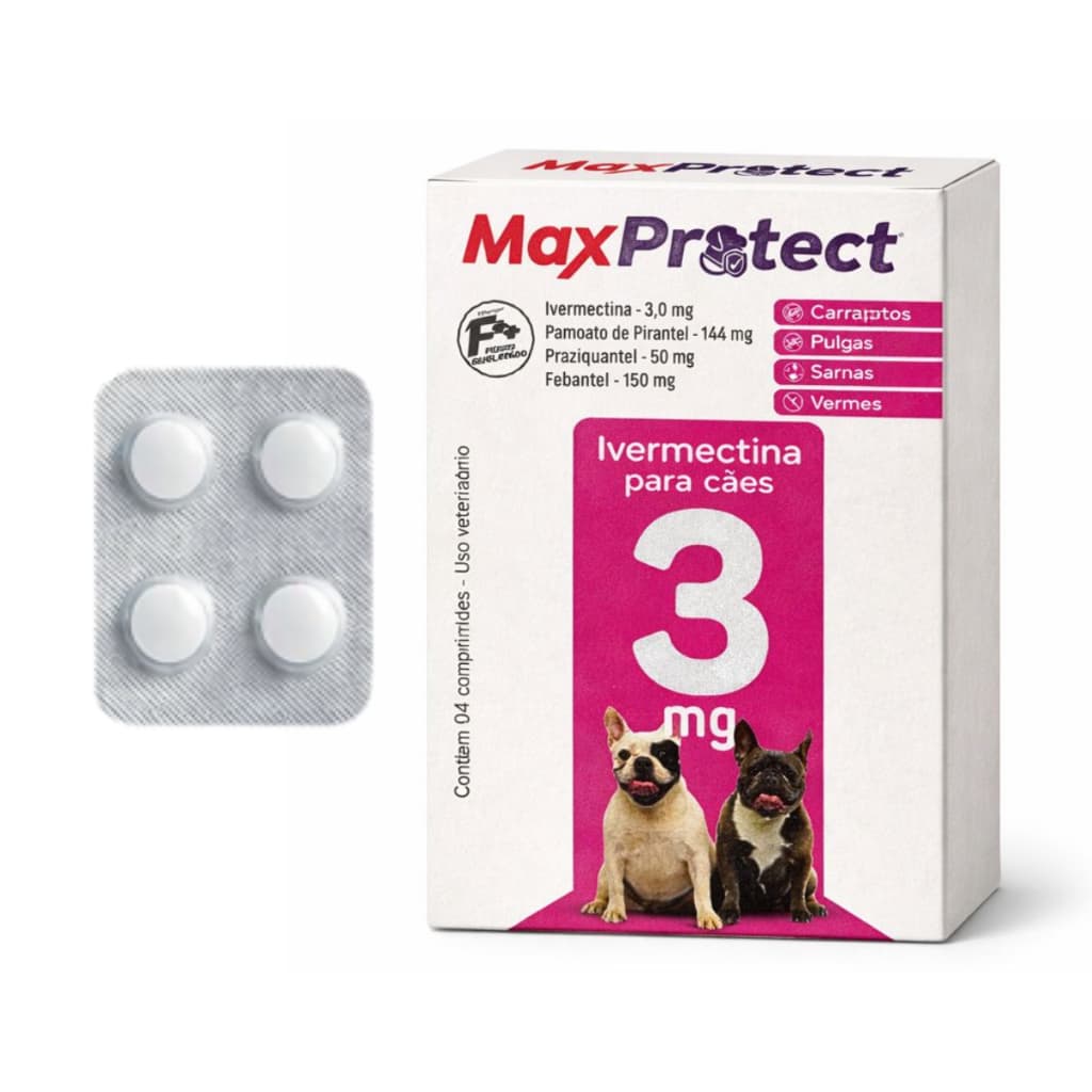 Antipulgas Carrapatos Para Cães Médios  até 15kg - 4 Comprimidos Ivermectina 3mg Pulgas Vermes Sarna