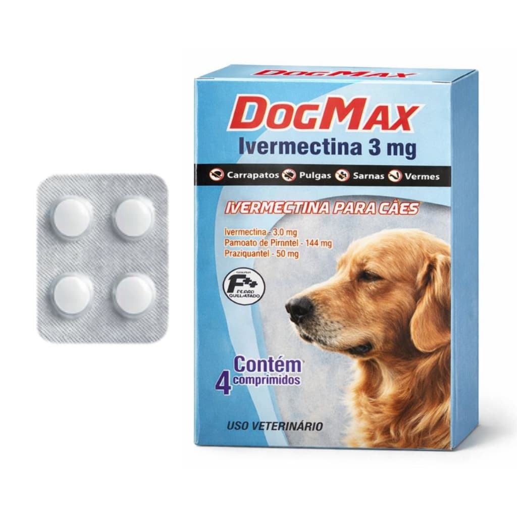 Antipulgas 4 Em 1 Para Cães de 7,5kg a 15kg - 4 Comprimidos Ivermectina 3mg