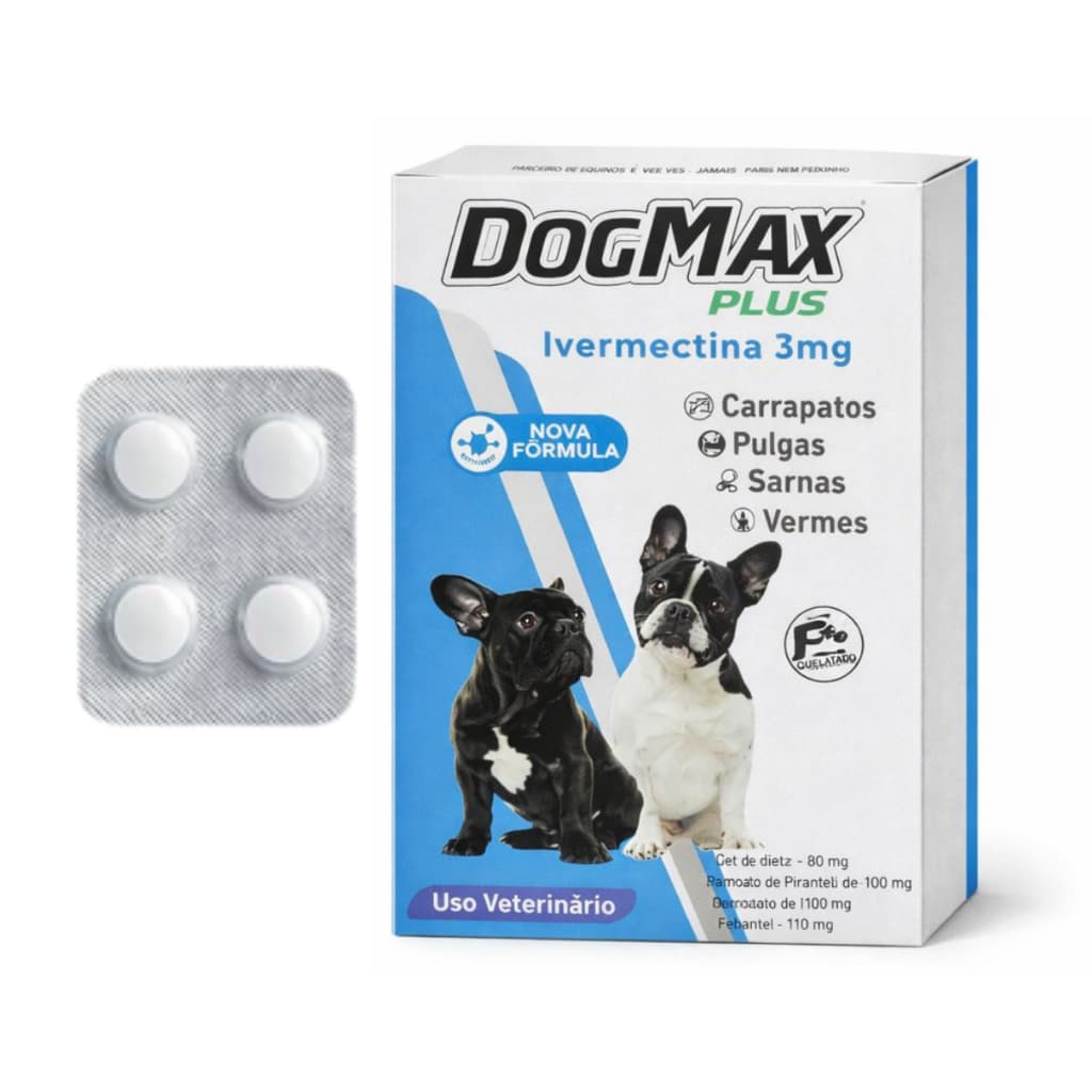 Ivermectina 3mg Para Cães de 7,5kg a 15kg - 4 Comprimidos Antipulgas Carrapatos Vermes Sarna