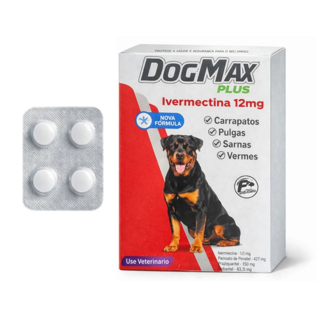 Antipulgas Carrapatos Para Cães de 30kg a 60kg - 4 Comprimidos Ivermectina 12mg