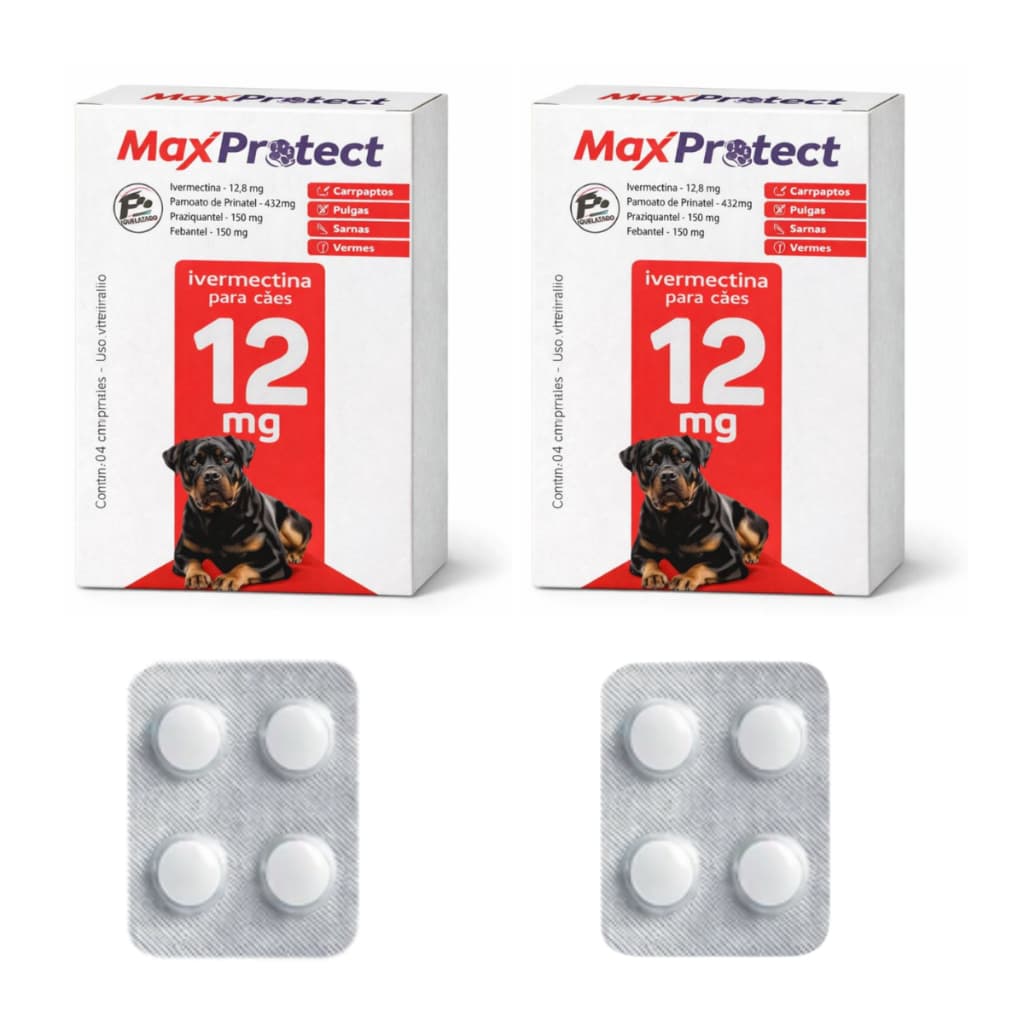 Kit 2 Antipulgas Para Cães de 30kg a 60kg - Ivermectina 12mg para Carrapatos Pulgas Verme Sarna