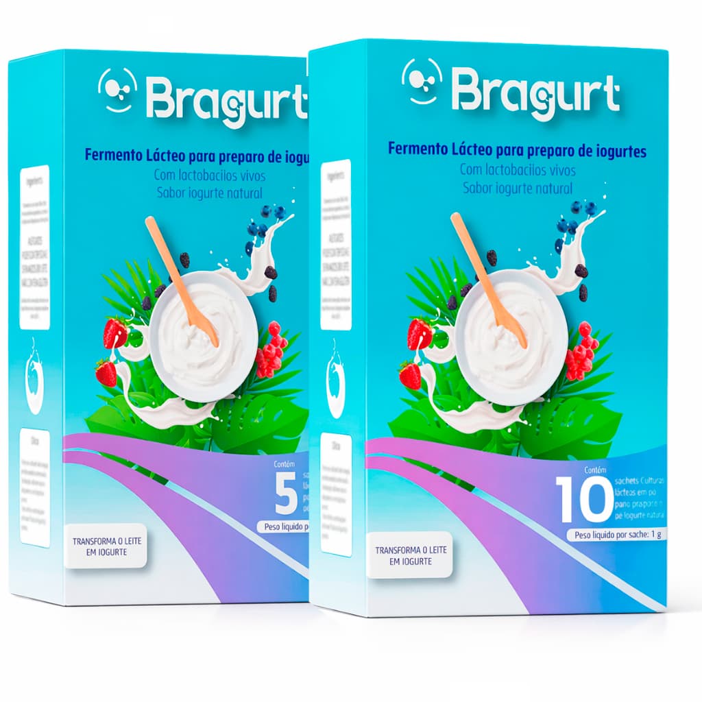 Fermento Para Preparo de Iogurte Natural Sem Açúcar Tradicional Bragurt Sabor Autêntico Sem Espessantes 5L e 10L