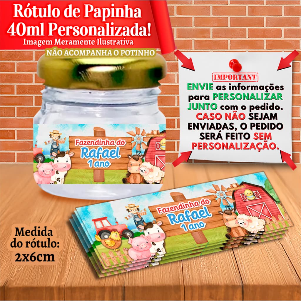Rótulos adesivos Fazendinha Fundo do Mar Aquarelado Personalizados para Papinhas 40ml 40g