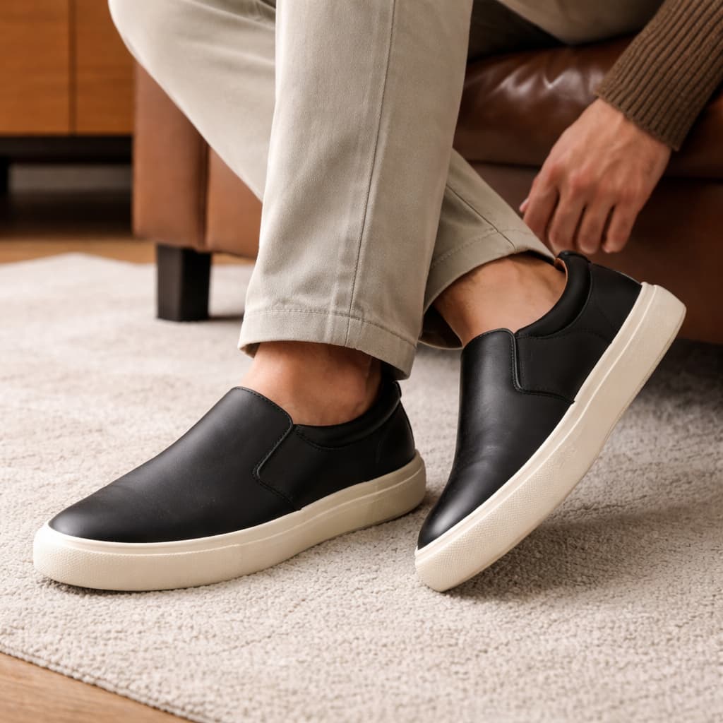 Tênis Masculino Couro Sapatenis Slip On Casual Iate Couro Confortável  Dia Dia Calce Fácil