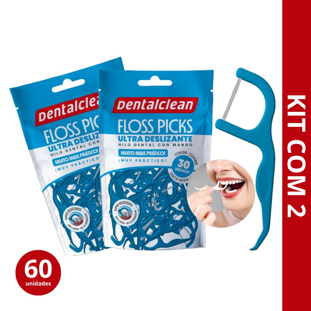 Kit 2x Flosser Fio Dental Individual Forquilha 60 Unidades Sabor Menta Haste Resistente Dentalclean