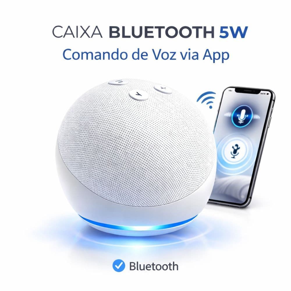 Caixa Bluetooth 5W Comando de Voz Via App LED RGB Estilo Alexa Portátil Escolha Sua Cor Estilo Alexa