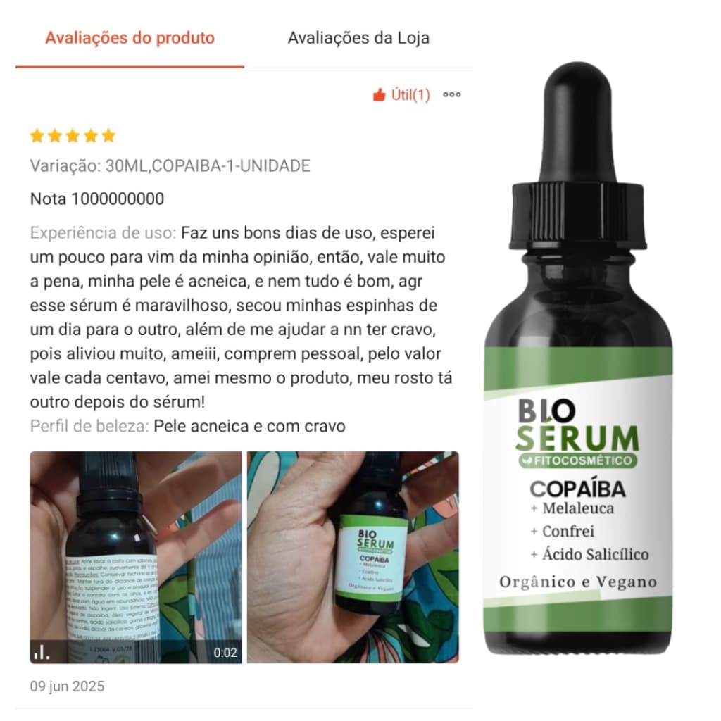 Sérum Secativo Copaiba skin care 30ml