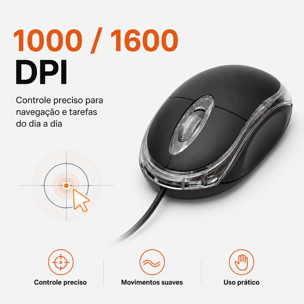 Mouse Com Fio Usb Mini Para Notebook Computador Ergonômico 1000dpi Óptico com Scroll e LED