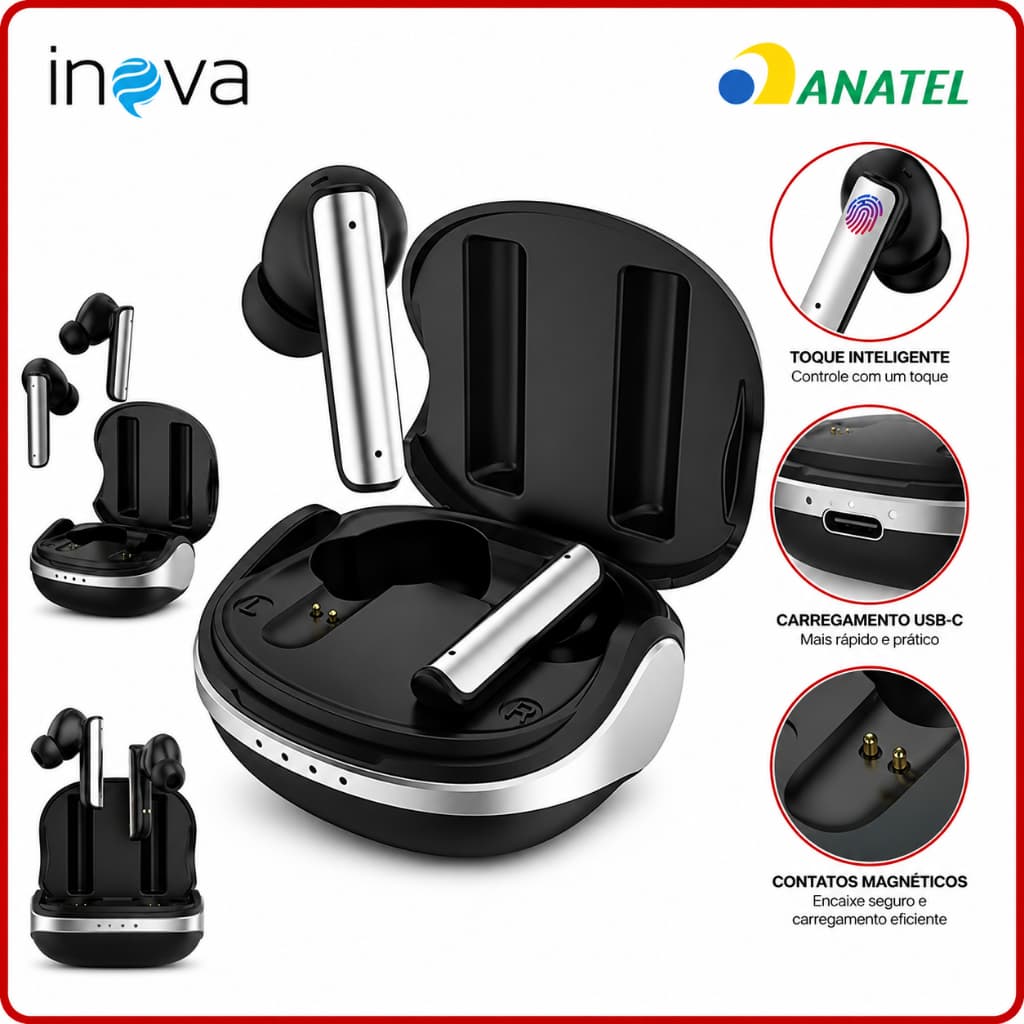 Fone Sem Fio TWS Premium Basike Bluetooth 5.4 Com Case 400mAh Touch