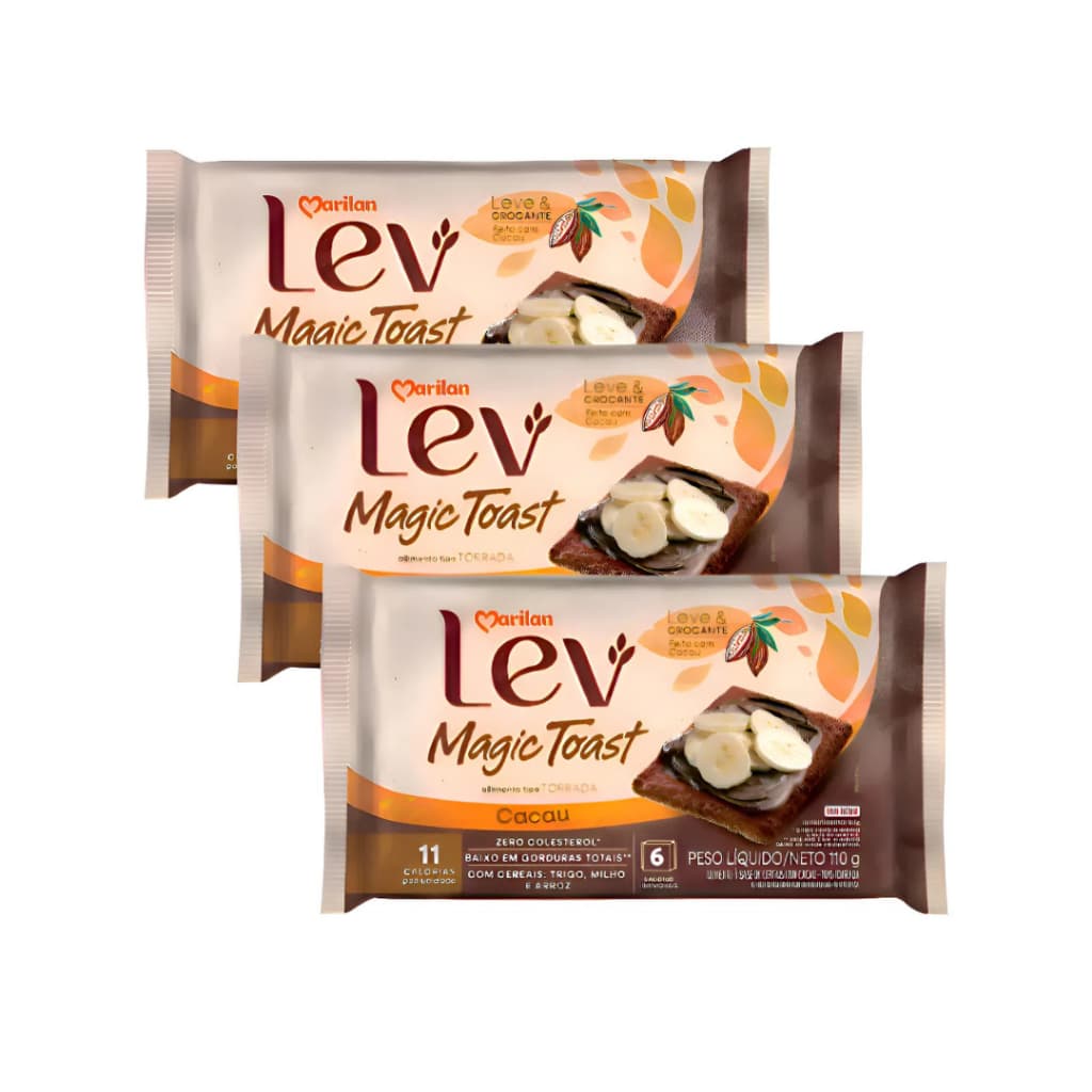 Kit 3 Biscoito Torrada Marilan Lev Magic Toast Cacau 110g
