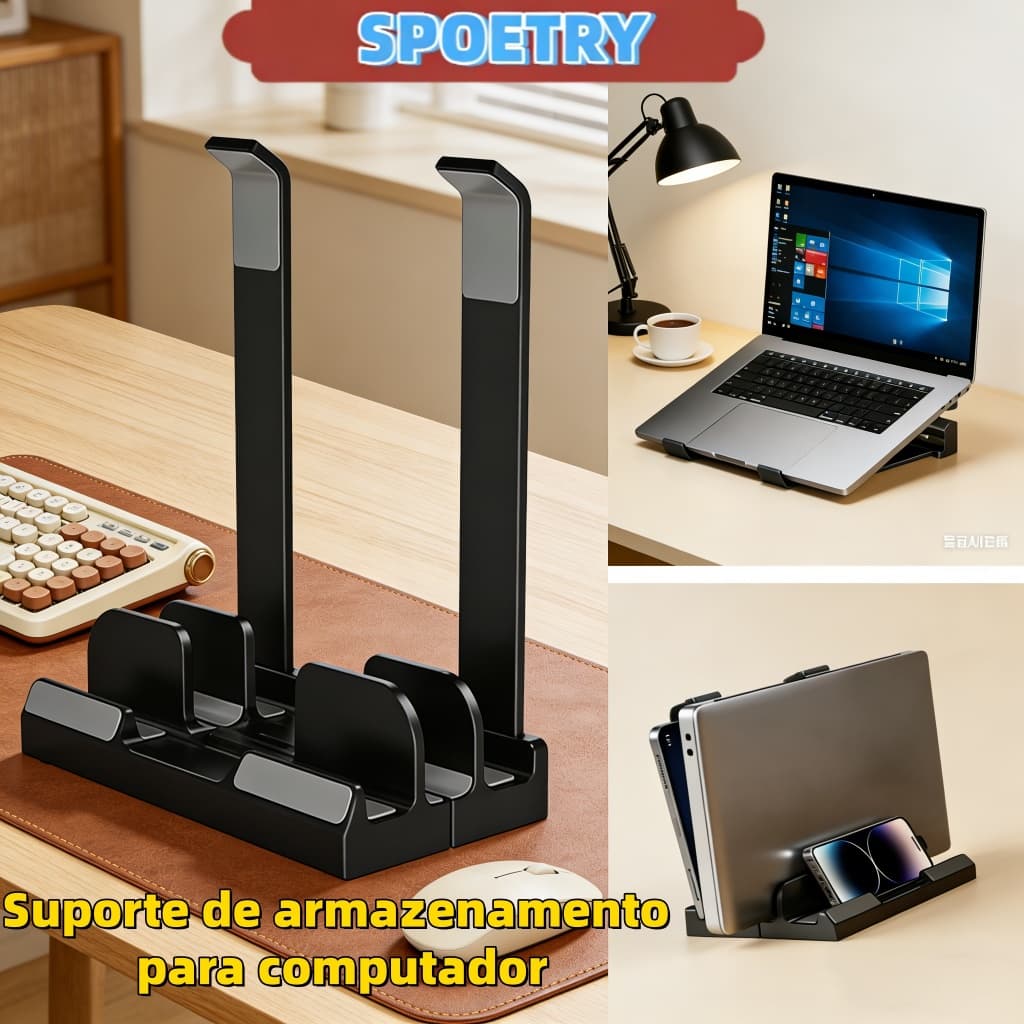 Suporte Vertical Portátil para iPad e Tablet com Largura Ajustável Organizador de Mesa Ideal para Escritório ao Ar Livre