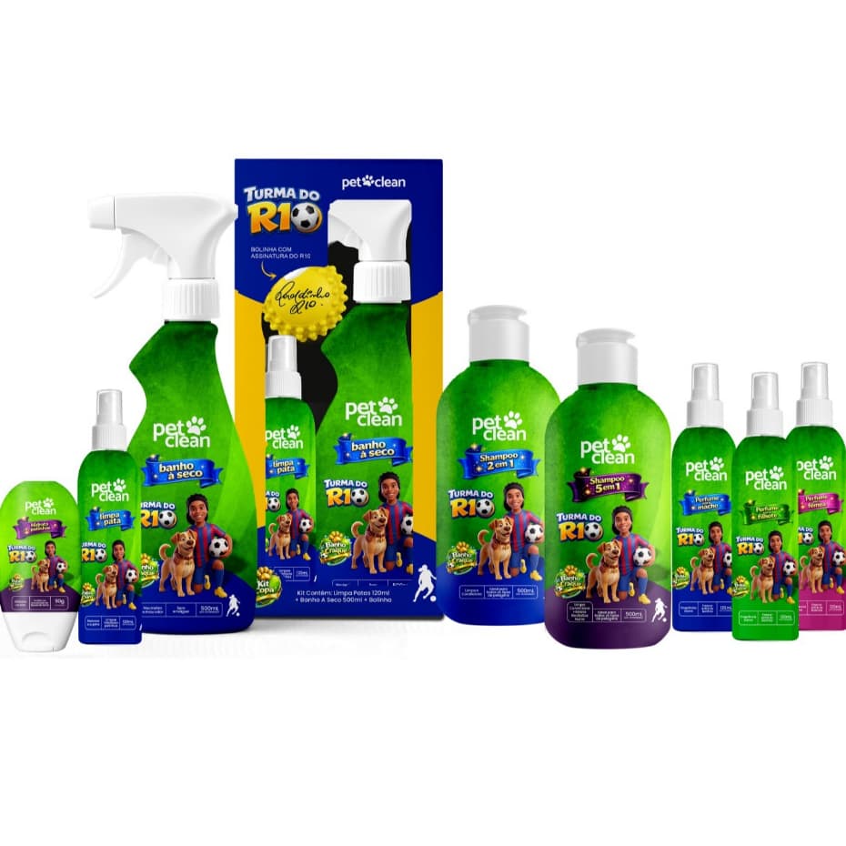 KIT Banho para Cachorro, Cães e Gatos Pet Clean Turma do R10 | Edição Limitada Copa do Mundo Brasil