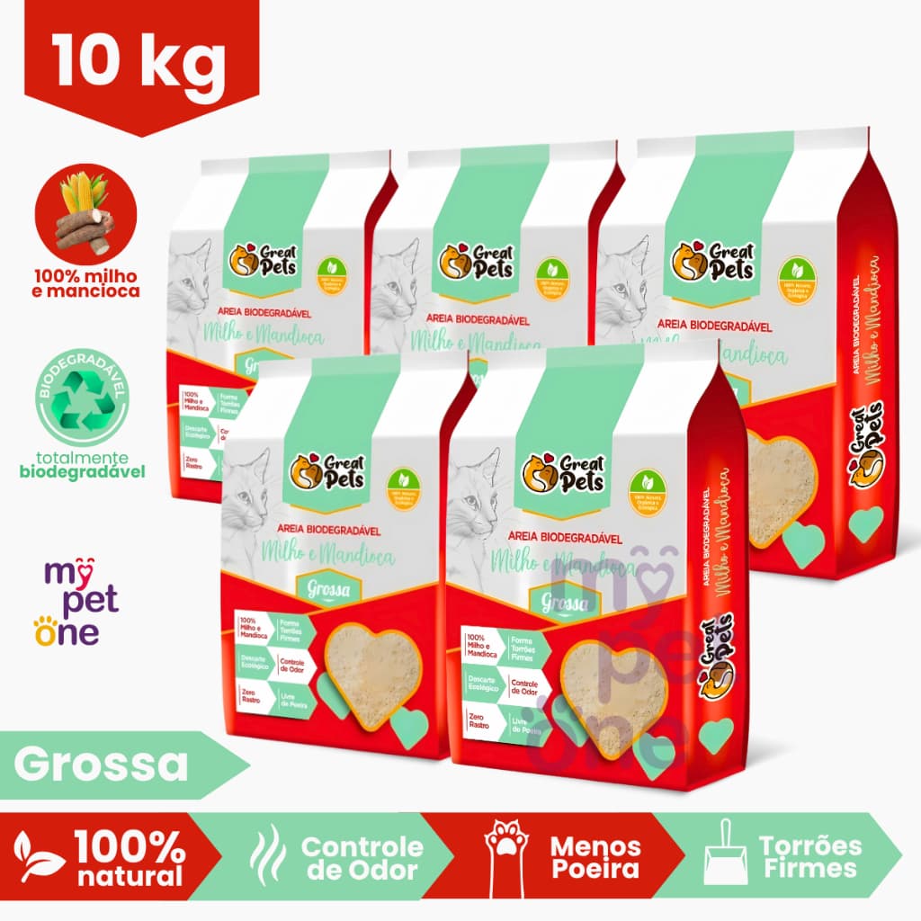 Kit 5 Areia Biodegradável Grossa Great Pets para Gatos - 2 Kg