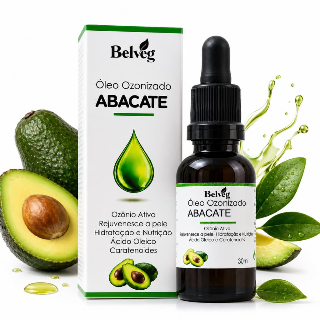 Óleo Ozonizado Abacate 30ml Belveg Pele Cabelos Hidratação Nutrição Ozônio Ativo Natural Conta Gotas