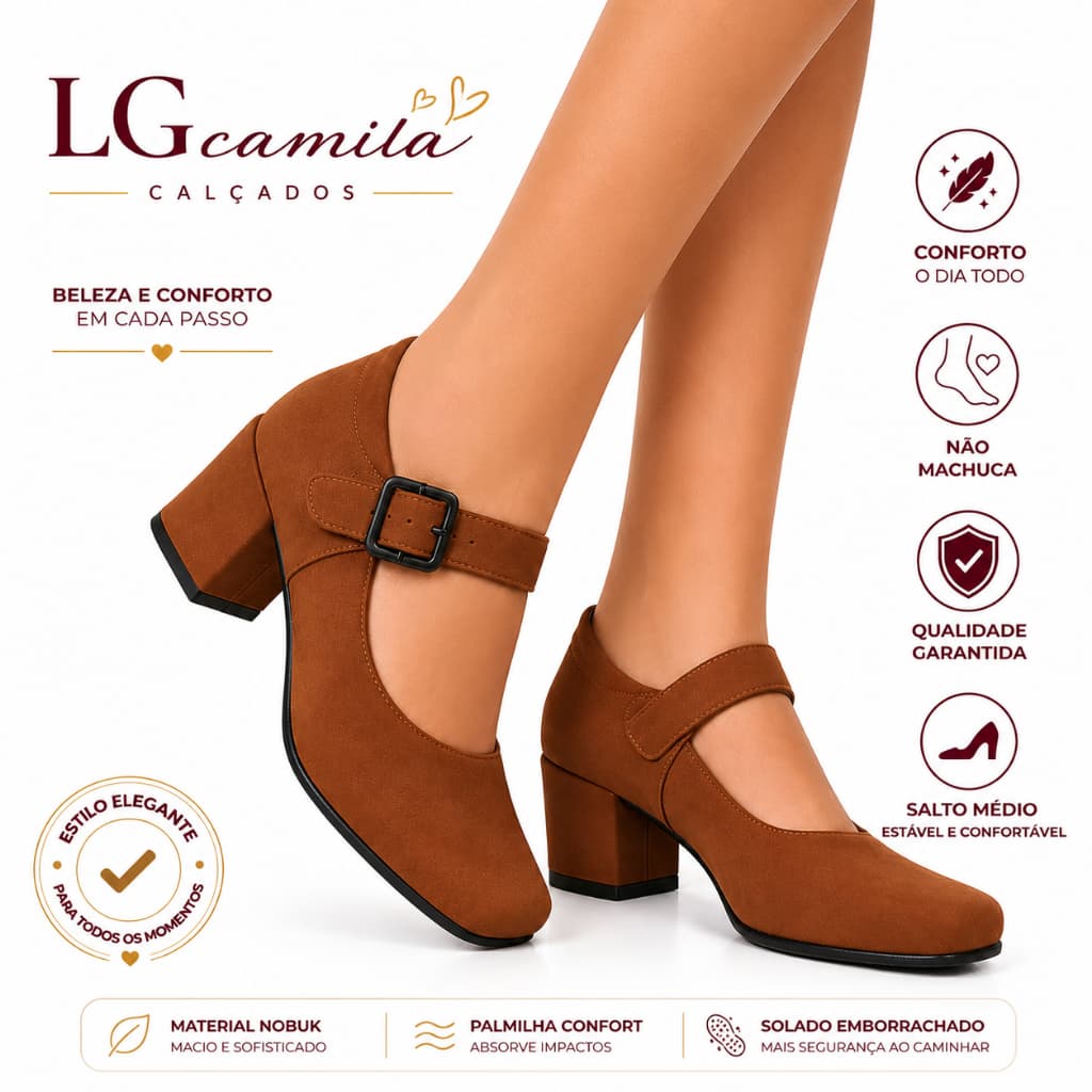 Sapato feminino sapato boneca Mary Jane fivela casual confortável luxo Caramelo