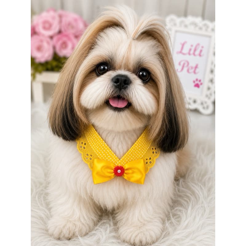 Gargantilha Jardim Encantado para Pet Cachorro | Acessório Floral para Banho e Tosa Colar Decorativo Cães