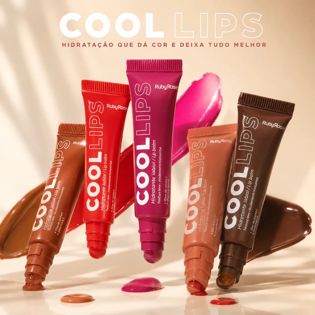 Lip Balm Hidratante Labial Ruby Rose Cool Lips Com Óleo De Jojoba Vitamina E e Óleo de Abacate Cremoso Volume