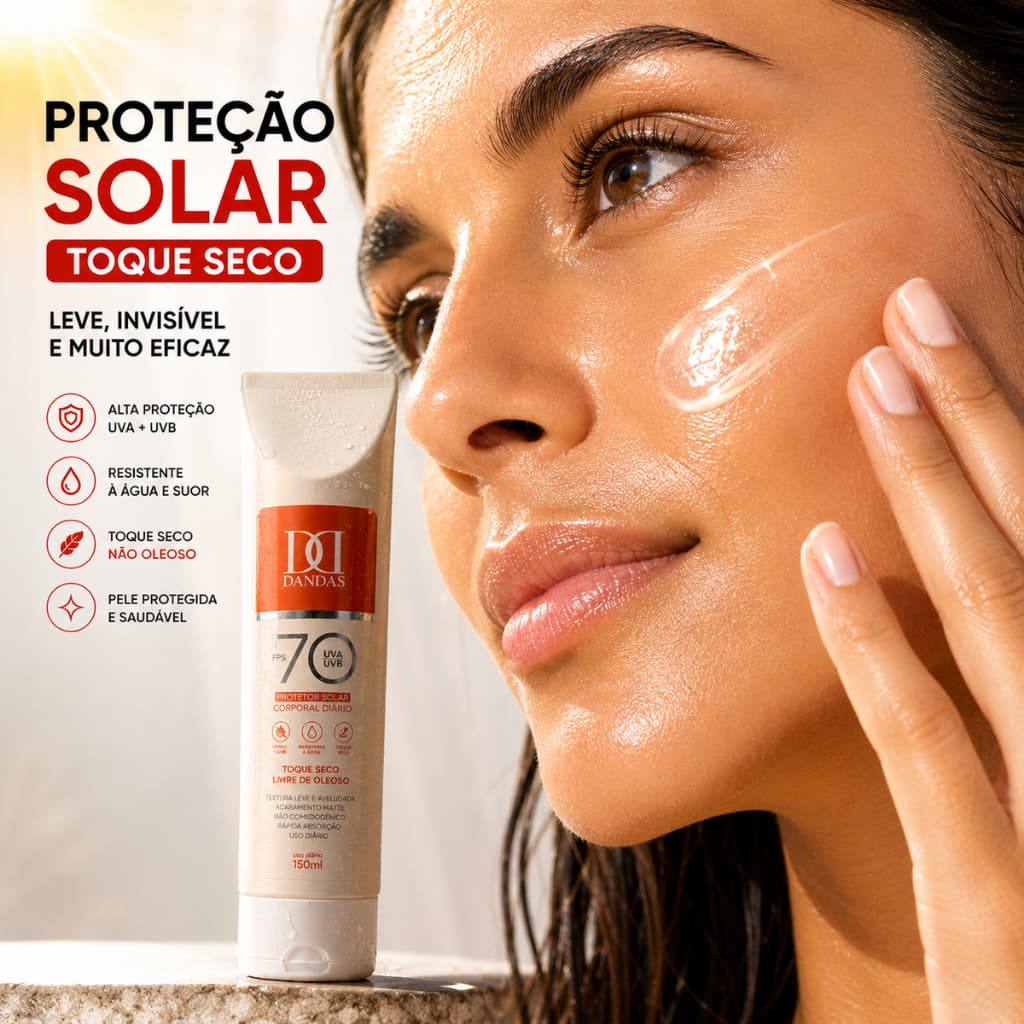 PROTETOR SOLAR 70 FPS DANDAS 150 ML Toque Seco toque seco anti oleosidade ANTISSINAIS ROSTO E CORPO