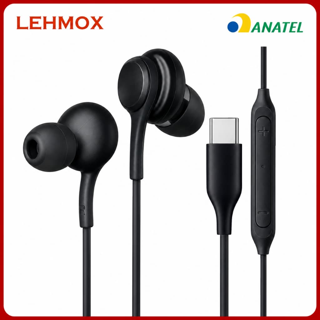 Fone Usb C Lehmox Original Som Estéreo Microfone Com Fio Compatível Android Iphone