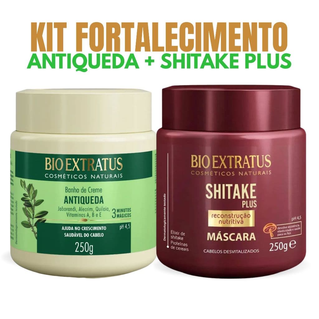 Kit 2 Máscaras BioExtratus Jaborandi Antiqueda 250g+Shitake 250g Crescimento, Reconstrução Nutritiva