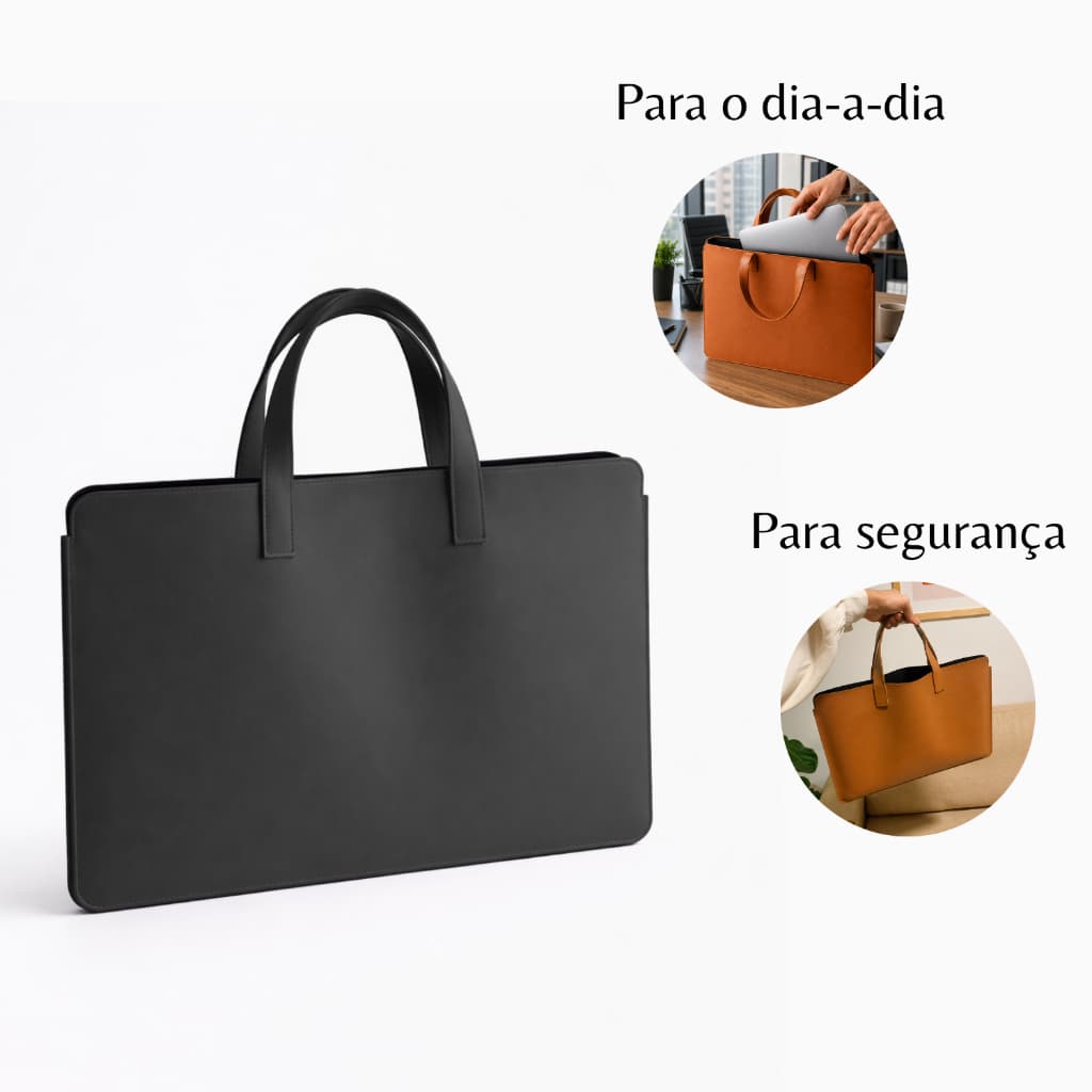 Sacola Para Notebook com Alça Produzida em Couro Sintético Preto Premium