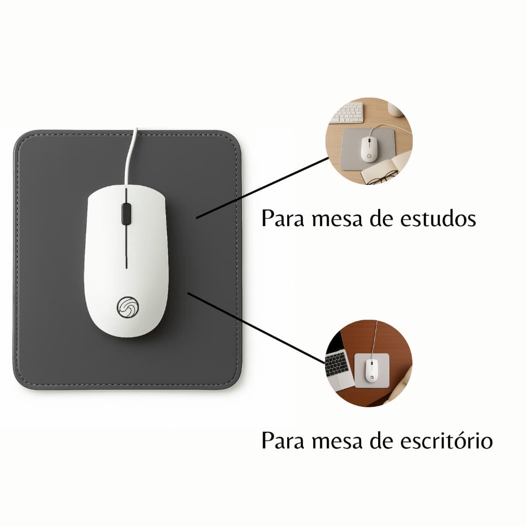 Mouse Pad Pequeno Couro Sintético Ecológico Cinza Escuro