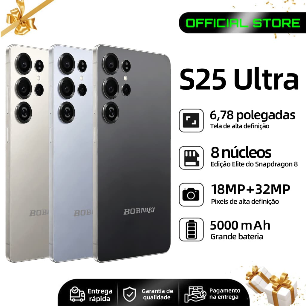 Smartphone S25 Ultra Android 15, 5500 mAh, 16 GB + 512 GB, HD, 5G, dual-SIM, processador dual-core