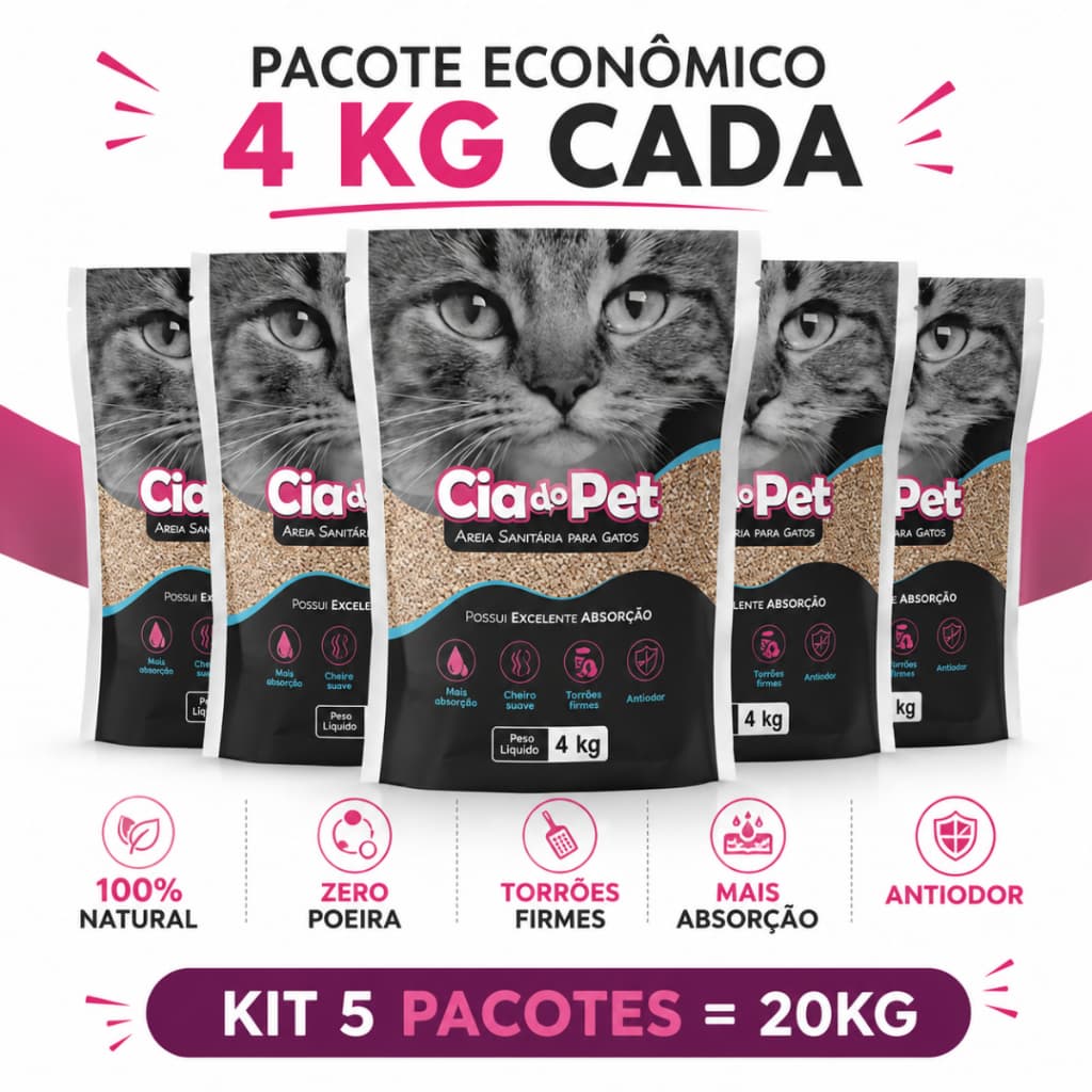 20kg Areia Sanitária Higiênica Super Premium Natural Argila Absorvente Para Gatos Ecológica Cia do Pet