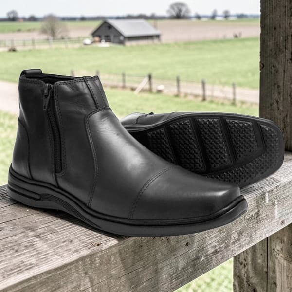 Bota Botina Confort Masculina Couro Country Básica Zíper Cano Curto Trabalho Ref 7030