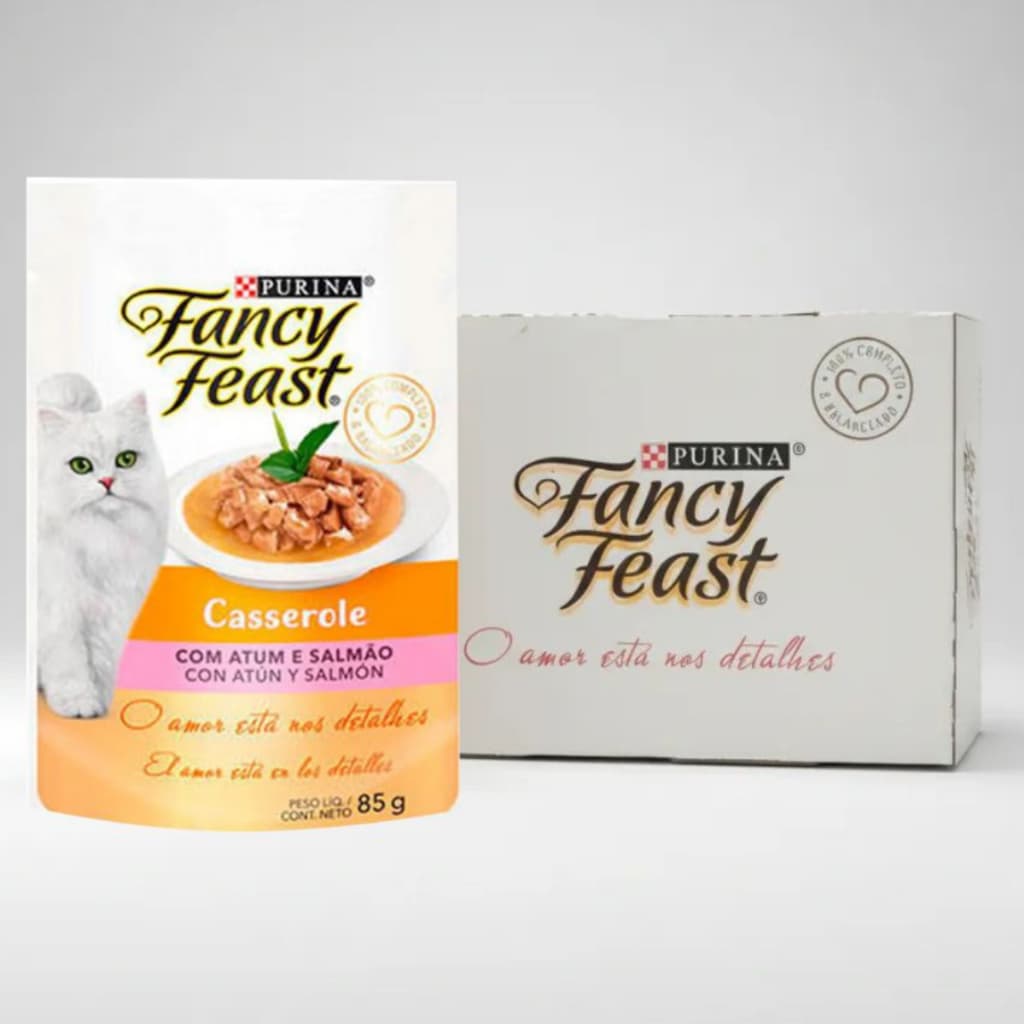 Ração Úmida Fancy Feast para Gato Adulto Sachê Sabor Atum Salmão 15 Sachês Gatos 85g Purina