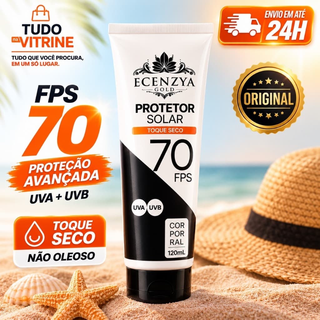 Protetor Solar FPS 70 Ecenzya Gold 120ml Toque Seco UVA UVB Não Oleoso