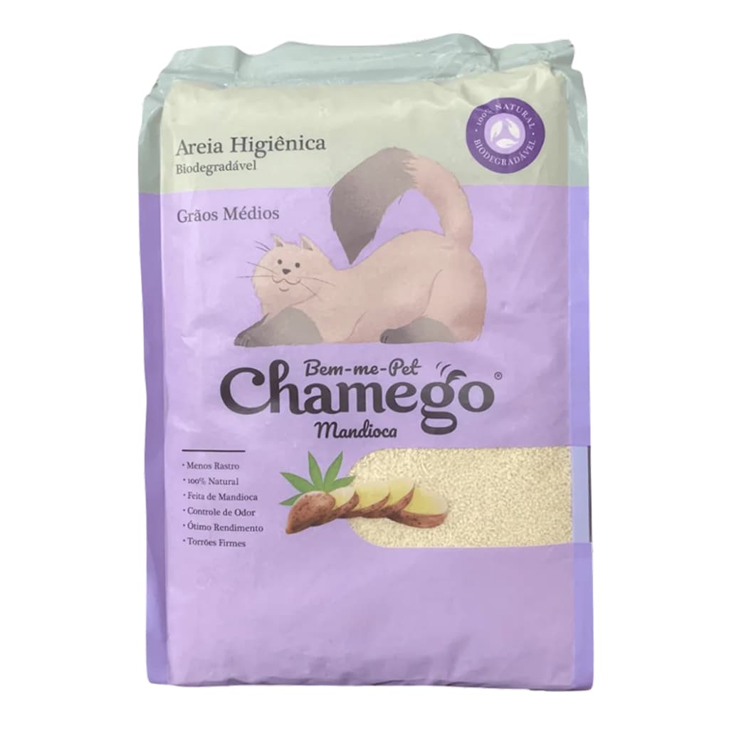 Areia higiênica Mandioca Chamego Gatos Grãos Médios 4 kg