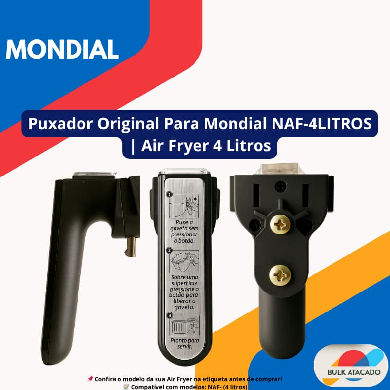 Cabo Reforçado Original para Air Fryer Mondial NAF 4 Litros - Para cesto quadrado