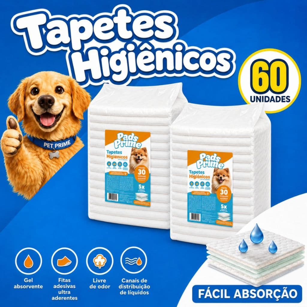 Kit 2 Tapetes Higiênico 60X50 30UN PADS PRIME