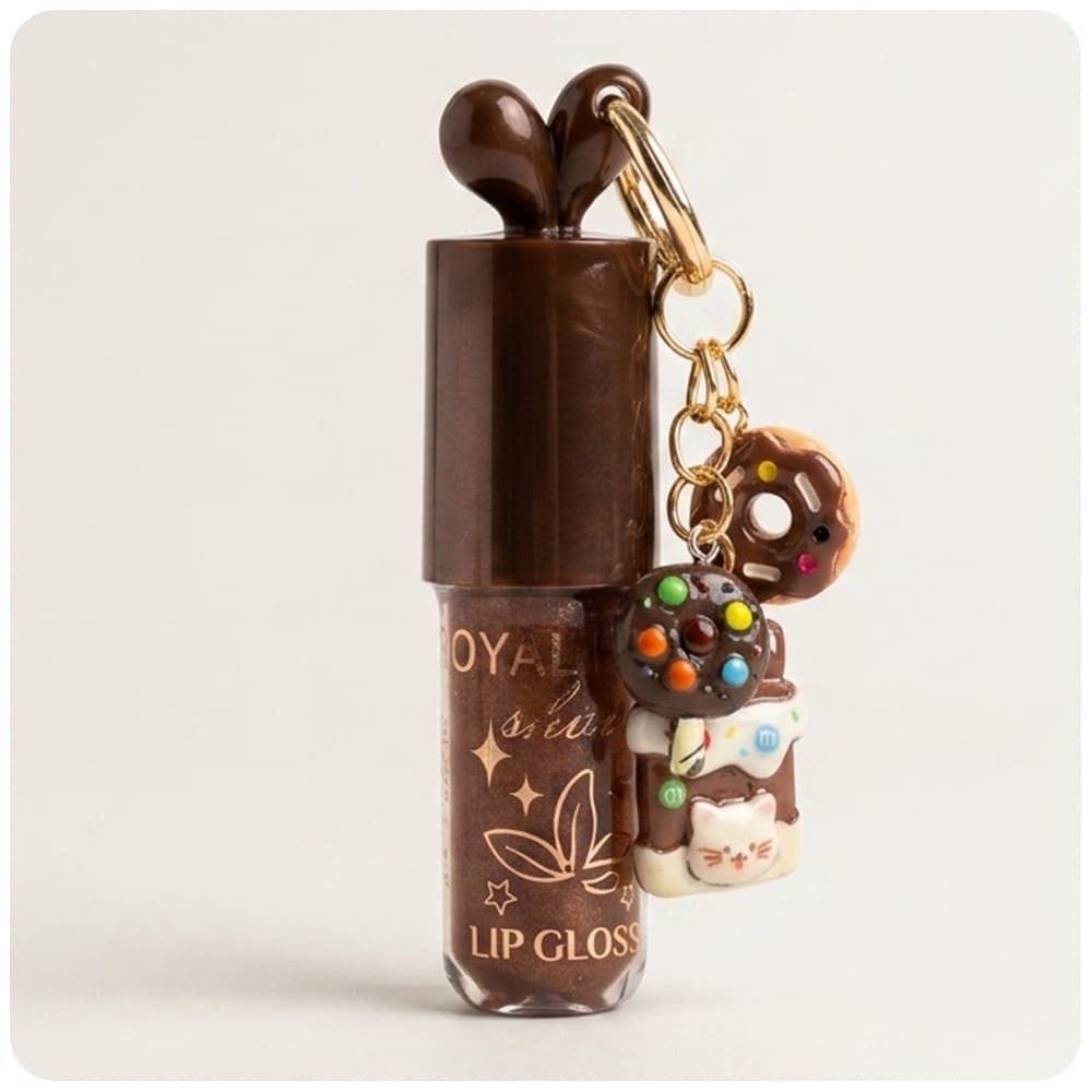 Gloss Labial Chocolate com Chaveiro Fofo Lip Oil Brilho Hidratante Cheiro Infantil