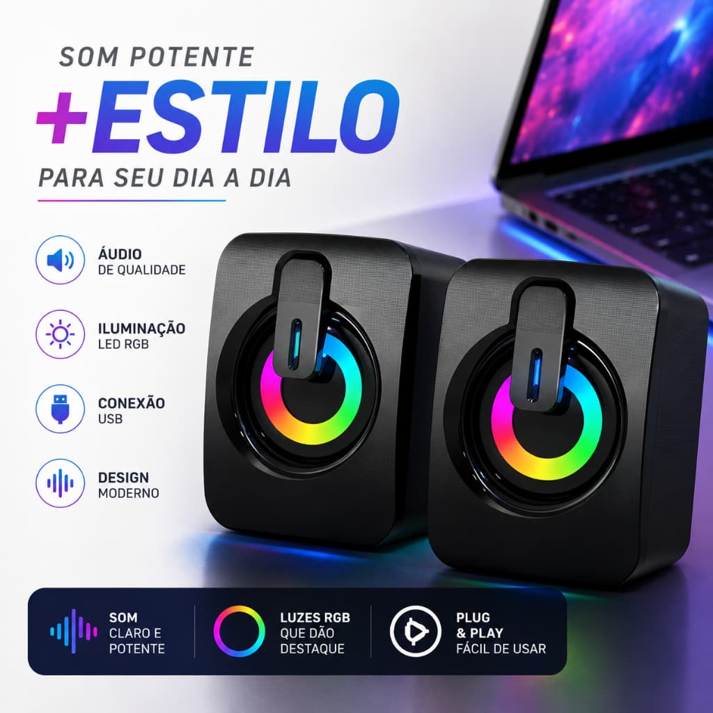 Caixa de Som Computador Notebook RGB USB P2 Gamer