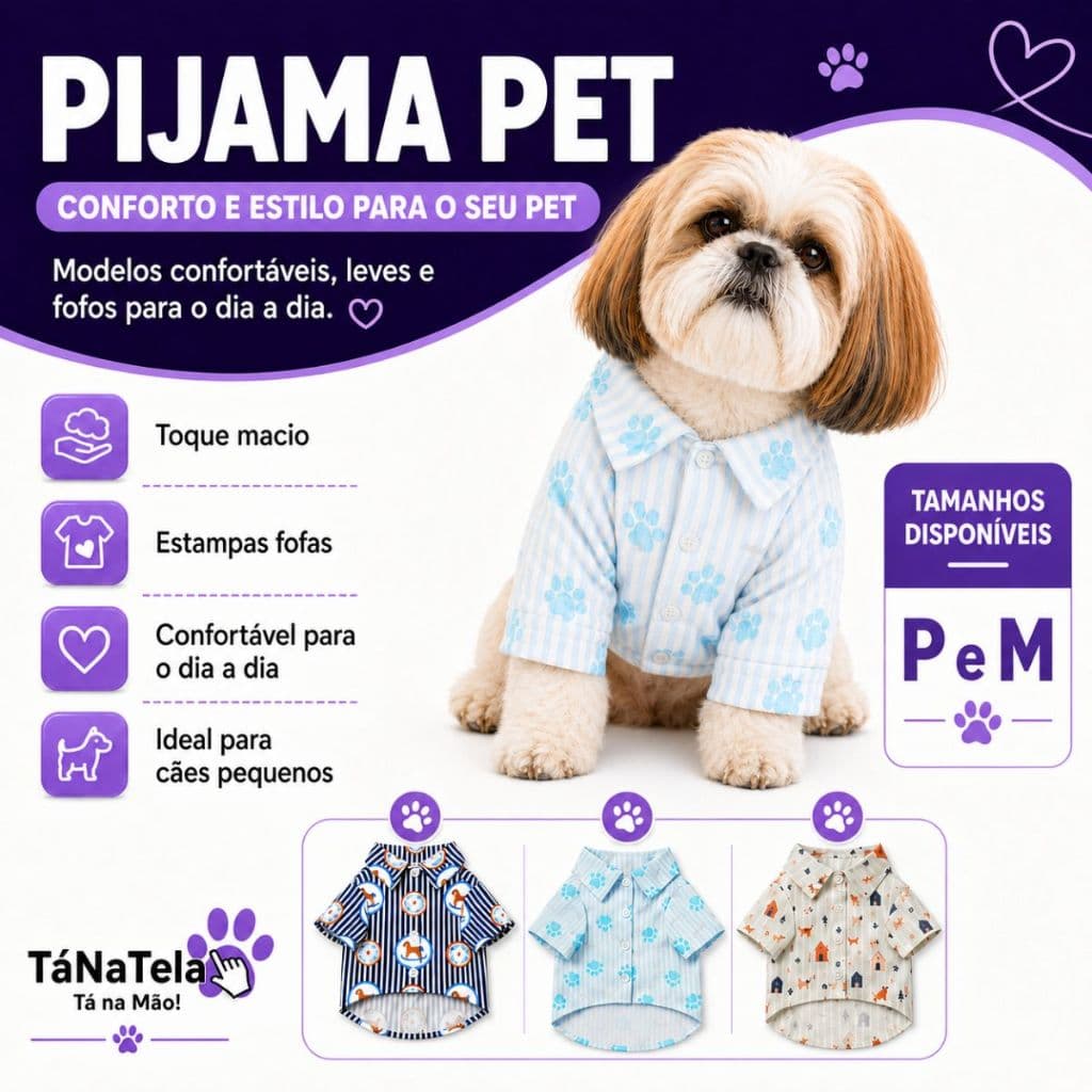 Pijama Pet Cachorro Roupa Leve Confortável Cães Pequenos P M