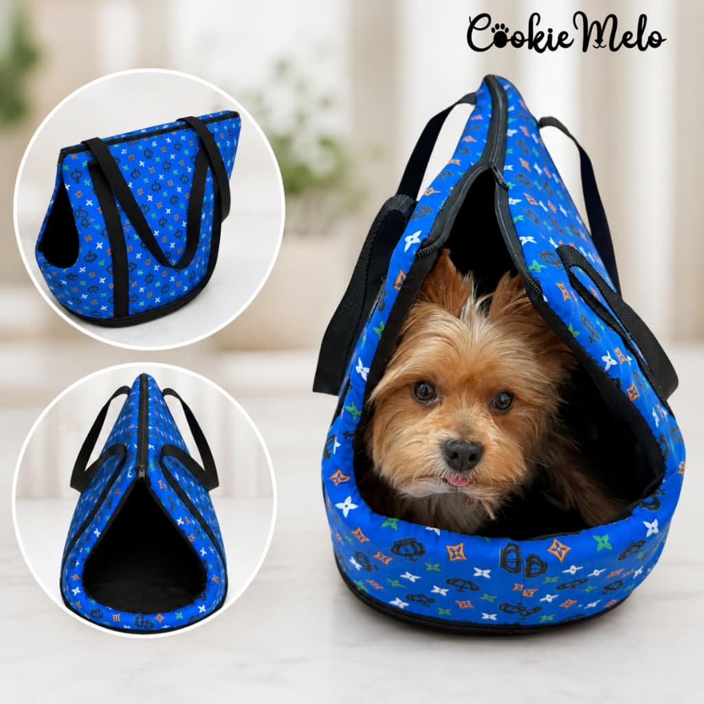Bolsa de Transporte Pet Azul Caes e Gatos Resistente Com Bandana Passeio Ar Livre Envio Imediato
