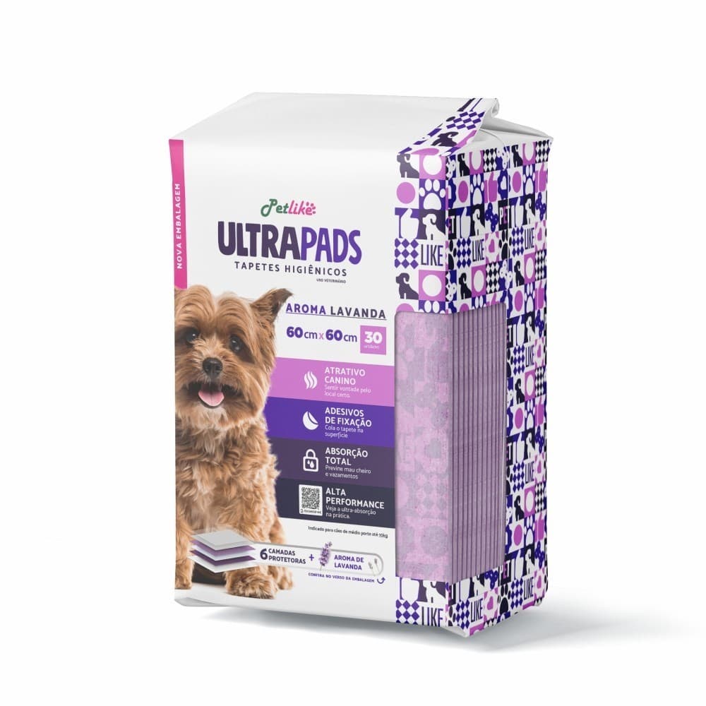 Tapete Higiênico Para Cães Ultra Pads 30 unidades 60x60 cm Aroma Lavanda
