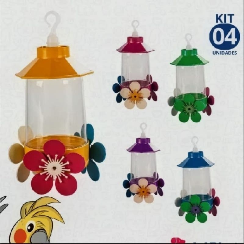 4 Bebedouro Pássaros Beija-flor Chapéu 250ml colorido