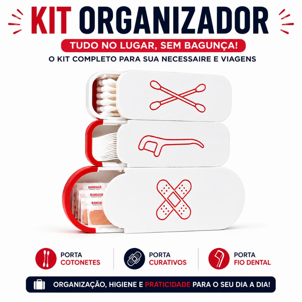 Kit Porta Curativos Compacto Estojo de Primeiros Porta Cotonetes Compacto Porta Fio Dental Compacto