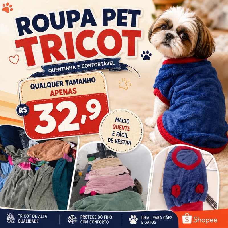 Roupa Lã Pet Gato Cachorro Pequeno Medio E Grande Porte P ao GG Quentinha Macia Para Dias Frios