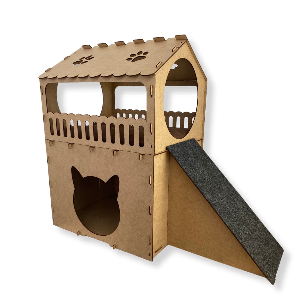 Casa Para Gatos Dois Andares Toca Em Mdf CRU Cama Beliche Brinquedo Arranhador Gato Diversão