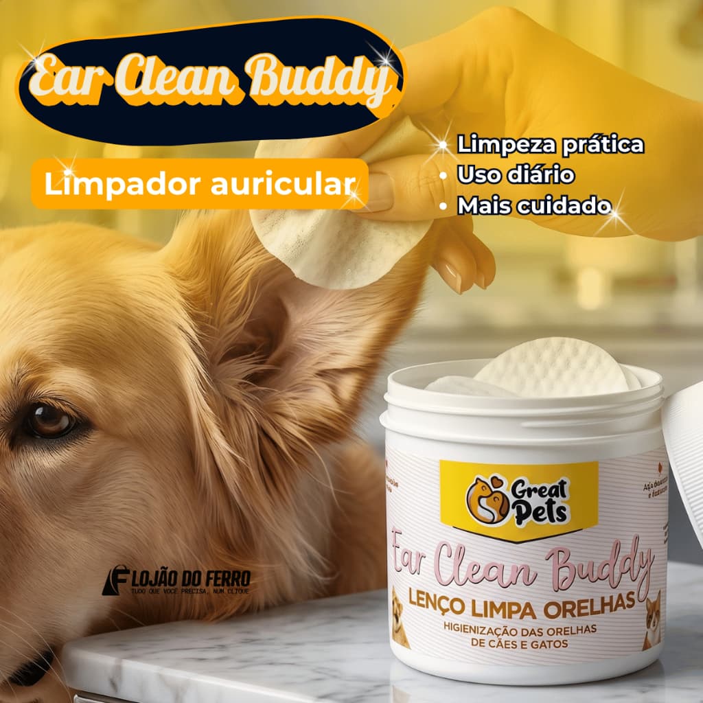 Lenços Umedecidos para Limpar Orelhas Higiene Cães e Gatos Great Pets Pets Ear Clean