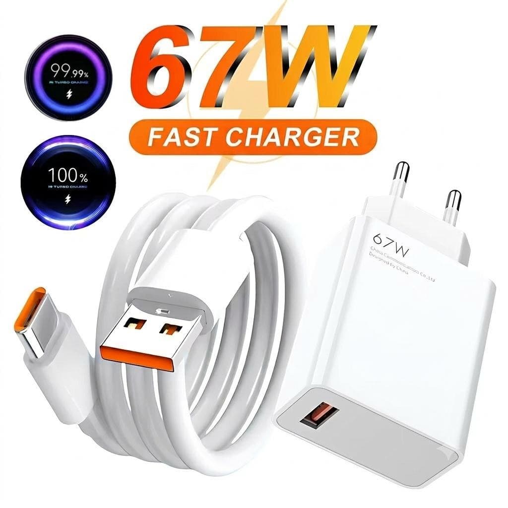 Carregador Turbo 67W Fonte e Cabo Tipo C 6A Carga Ultra Rápida Compatível Com Xiaomi