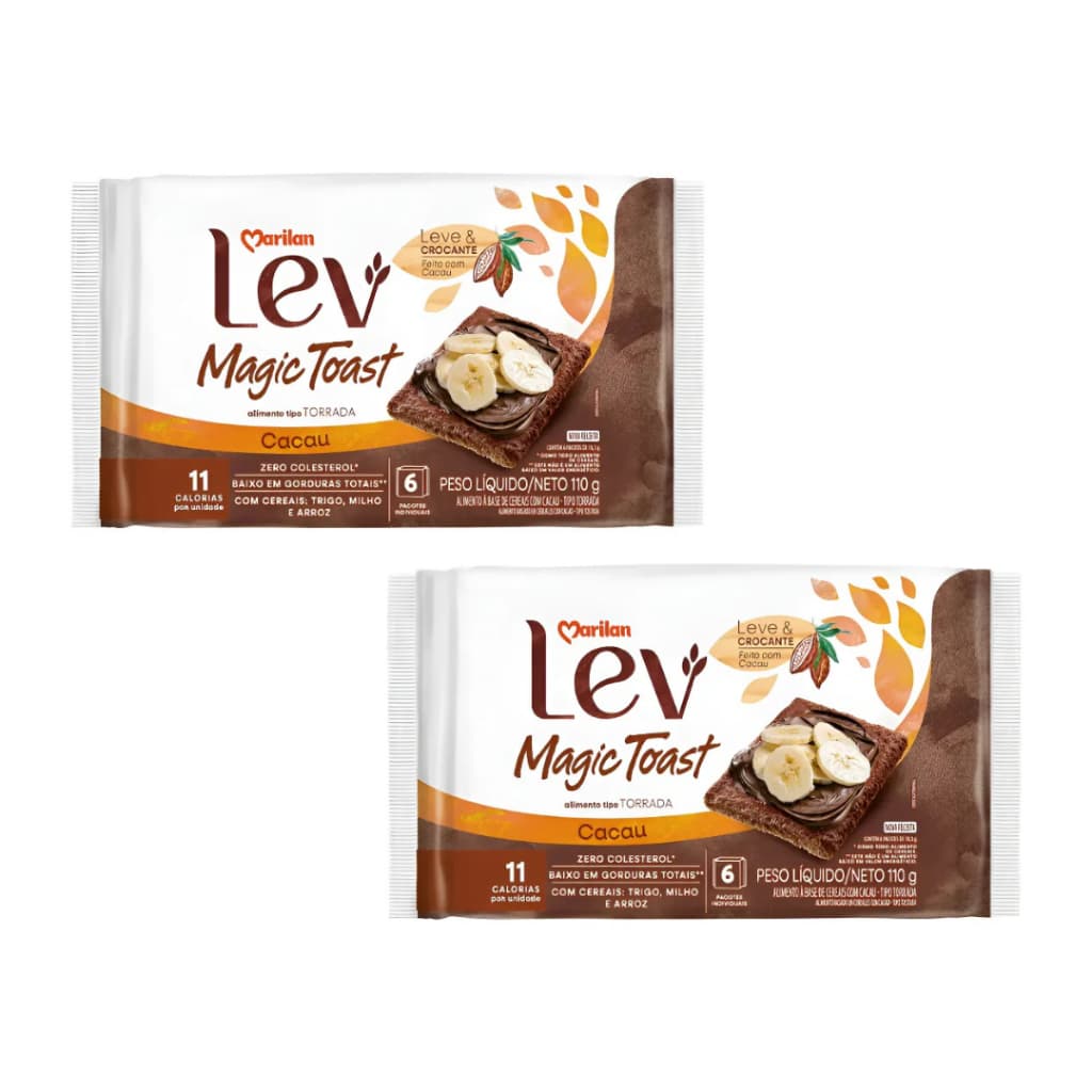 2x Torrada Lev Magic Toast Cacau E Cereais Marilan 110g